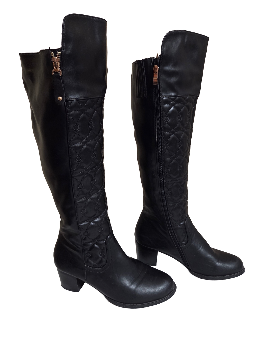 Black Quilted Knee High Boots